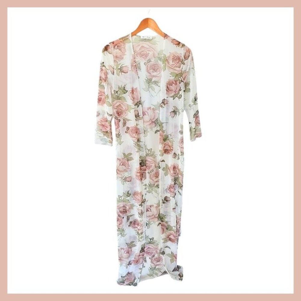 Miley +‎ Molly Sheer Floral Cardigan Duster One Size Swim Cover Up